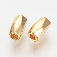 Brass Spacer Beads, Nickel Free, Real 18K Gold Plated, Faceted Barrel, 6x3.5x3.5mm, Hole: 1.5mm(KK-Q735-315G)