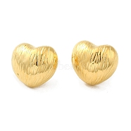 304 Stainless Steel Stud Earrings for Women, Textured Heart, Real 14K Gold Plated, 14x15.5mm(EJEW-G364-01G)