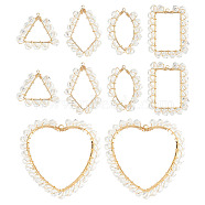 10Pcs 5 Styles Transparent Glass & Brass Pendants, Copper Wire Wrapped, Rhombus & Triangle & Heart & Horse Eye Charms, Light Gold, 20~47x20.5~45x4mm, Hole: 0.5mm, 2Pcs/style(PALLOY-AB00162)