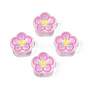 Transparent Acrylic Beads, with Enamel, Flower, Hot Pink, 19x19x7mm, Hole: 3mm(ACRC-S039-03E)