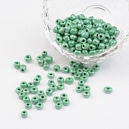 6/0 Opaque Colors Lustered Round Glass Seed Beads, Medium Sea Green, Size: about 4mm in diameter, hole:1.5mm, about 495pcs/50g(X-SEED-A012-4mm-127)
