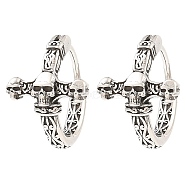 Skull Theme 316 Surgical Stainless Steel Hoop Earrings for Women Men, Antique Silver, 14x15x11mm(EJEW-D096-04A-AS)
