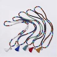 Natural Gemstone Beads Necklaces, with Polyester Tassel and Alloy Findings, 29.1 inch(74cm)(NJEW-F147-B)