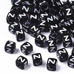 Opaque Acrylic Beads, Horizontal Hole, Alphabet Style, Cube, Black & White, Letter.Z, 5x5x5mm, Hole: 2mm, about 500pcs/50g(X-SACR-N002-01Z)