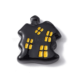 Halloween Theme Opaque Resin Cabochons, Black, Haunted House Pattern, 23x21x5mm(RESI-E035-01R)