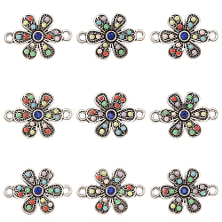 10Pcs Alloy Connector Charms, with Sapphire Rhinestone & Colorful Seed Beads, Flower Links, Antique Silver, 16x22x3mm, Hole: 2mm(PALLOY-CJ0002-64)