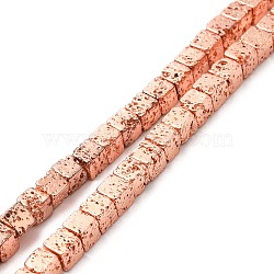 Natural Lava Rock Beads Strands, Cube, Rose Gold Plated, 4~5x4~5x4~5mm, Hole: 1mm, about 90~95pcs/strand, 15.5~16inch(G-E602-03B)