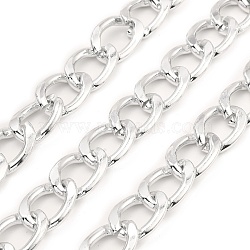 Oxidation Aluminum Cuban Link Chains, Unwelded, with Spool, Silver, 21x15x3mm, about 32.81 Feet(10m)/Roll(CHA-D001-11S)