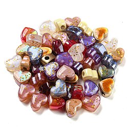 Opaque Acrylic European Beads, with Gold Foil, Large Hole Beads, Heart, Mixed Color, 14.6x17.8x8.3mm, Hole: 4.5mm(OACR-E028-05)
