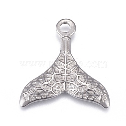 304 Stainless Steel Charms, Textured, Fishtail, Stainless Steel Color, 26x25x3mm, Hole: 2.5mm(STAS-F249-15P-01)