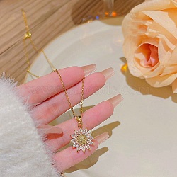 Stainless Steel Cable Chain Necklaces, Rhinestone Pendant Necklaces, Flower, 8.27~19.69 inch(21~50cm)(FS-WG30730-02)