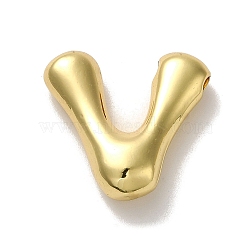 Rack Plating Brass Beads, Cadmium Free & Lead Free, Long-Lasting Plated, Real 18K Gold Plated, Letter V, 20x21x6.5mm, Hole: 2mm(KK-R158-17V-G)