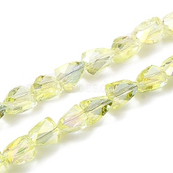 Transparent Electroplate Glass Beads Strands, Rainbow Plated, Faceted, Triangle, Light Yellow, 7x5.5~6x5.5~6mm, Hole: 1.2mm, about 79~80pcs/strand, 22.60''(57.4cm)(EGLA-I017-02-FR01)