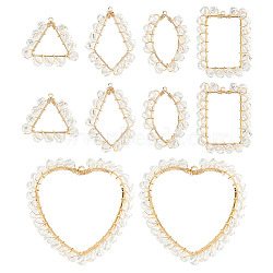 10Pcs 5 Styles Transparent Glass & Brass Pendants, Copper Wire Wrapped, Rhombus & Triangle & Heart & Horse Eye Charms, Light Gold, 20~47x20.5~45x4mm, Hole: 0.5mm, 2Pcs/style(PALLOY-AB00162)