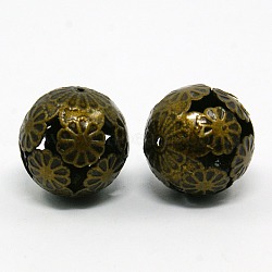 Iron Filigree Beads, Filigree Ball, Nickel Free, Round, Antique Bronze Color, Size: about 16mm in diameter, hole: 1mm(X-E215Y-NFAB)
