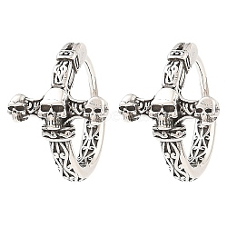 Skull Theme 316 Surgical Stainless Steel Hoop Earrings for Women Men, Antique Silver, 14x15x11mm(EJEW-D096-04A-AS)