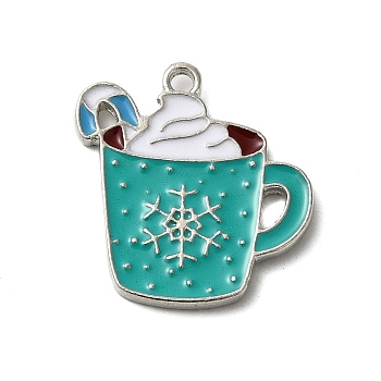 Winter Theme Alloy Enamel Pendants, Platinum, Tableware, 21.5x21x1.7mm, Hole: 1.8mm