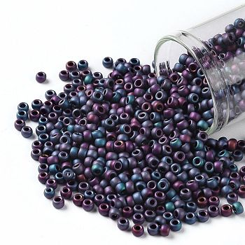 TOHO Round Seed Beads, Japanese Seed Beads, (705) Matte Color Frost Iris Blue, 8/0, 3mm, Hole: 1mm, about 10000pcs/pound
