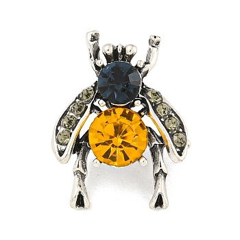 Alloy Topaz Rhinestone Brooch, Insect, Antique Silver, 24.5x18.4mm