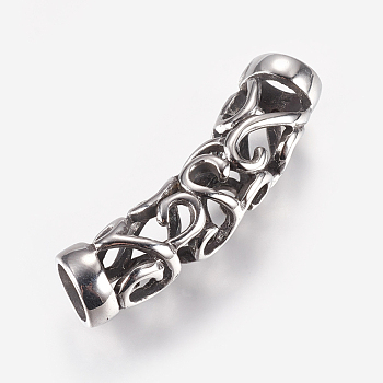 304 Stainless Steel Hollow Tube Beads, Curved, Antique Silver, 40x10mm, Hole: 6.5mm