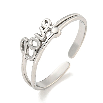 Non-Tarnish 304 Stainless Steel Word Love Open Cuff Ring for Women, Stainless Steel Color, Adjustable