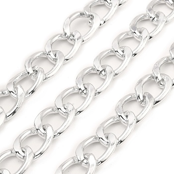 Oxidation Aluminum Cuban Link Chains, Unwelded, with Spool, Silver, 21x15x3mm, about 32.81 Feet(10m)/Roll