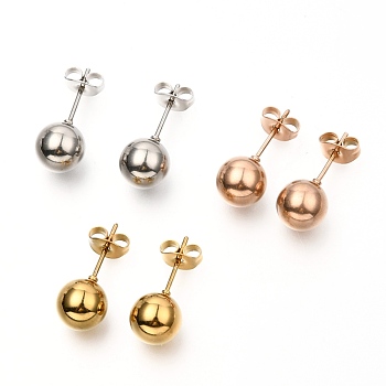 304 Stainless Steel Ball Stud Earrings, Round, Mixed Color, 19x8mm, Pin: 0.8mm, 3 pairs/board