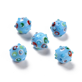 Handmade Lampwork Beads, Round, Light Sky Blue, 11x13x12.5mm, Hole: 1.6mm