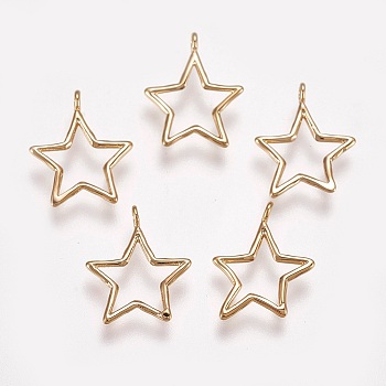 Brass Pendamts, Real 18K Gold Plated, Star, 15.5x14x1mm, Hole: 1mm