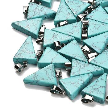 Synthetic Turquoise Pendants, with 201 Stainless Steel Finding, Triangle, 24x15x5mm, Hole: 3x7.5mm