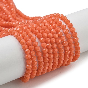 Opaque Glass Beads Stands, Faceted(32 Facets), Round, Orange, 3~3.5mm, Hole: 0.6mm, about 163~166pcs/strand, 50~51cm
