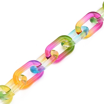 Handmade Two Tone Transparent Acrylic Cable Chains, Quick Link Chains, Unwelded, Colorful, 38.5x23.5x6.5mm, 39.37 inch(1m)