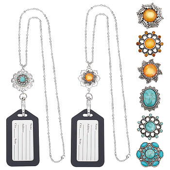 DIY Interchangeable Pendant Necklace Making Kit, Including 304 Stainless Steel Cable Chains Necklace, Alloy Hang Snap Base Pendants, Rhinestone Flower Snap Button, Mixed Color, 10Pcs/box