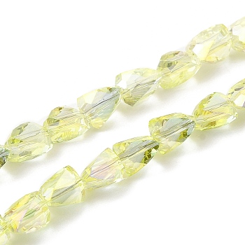 Transparent Electroplate Glass Beads Strands, Rainbow Plated, Faceted, Triangle, Light Yellow, 7x5.5~6x5.5~6mm, Hole: 1.2mm, about 79~80pcs/strand, 22.60''(57.4cm)