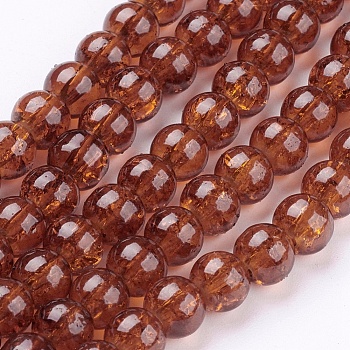 Crackle Glass Beads Strands, Round, Saddle Brown, 6mm, Hole: 1.3~1.6mm, 31.4 inch