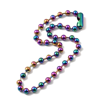 Ion Plating(IP) 304 Stainless Steel Ball Chain Necklace with Connecter Clasp for Women, Rainbow Color, 20.47 inch(52cm)