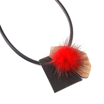 Hair Ball Pendant Necklaces, with Imitation Leather, A Brooch Amphibious, Black, 20.86 inch