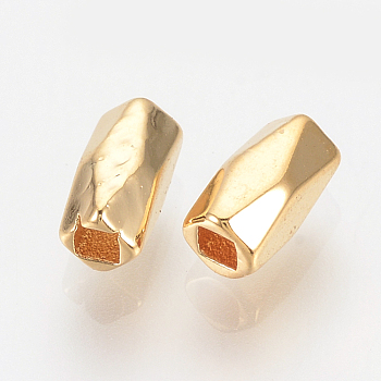 Brass Spacer Beads, Nickel Free, Real 18K Gold Plated, Faceted Barrel, 6x3.5x3.5mm, Hole: 1.5mm