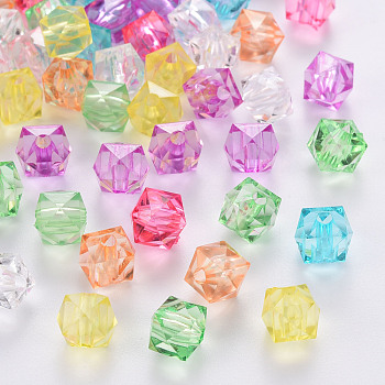 Transparent Acrylic Beads, Faceted, Cube, Mixed Color, 8x8x7.5mm, Hole: 1.4mm, about 1730pcs/500g