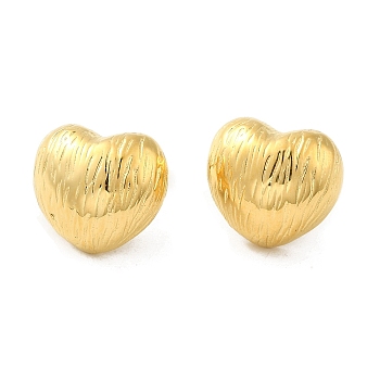 304 Stainless Steel Stud Earrings for Women, Textured Heart, Real 14K Gold Plated, 14x15.5mm