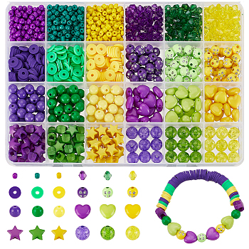 AHADERMAKER DIY Beads Jewelry Making Finding Kit, Including Round & Star & Heart Acrylic & Glass Seed & Polymer Clay Disc Beads, Mixed Color, 4~11x4~11x0.5~9mm, Hole: 1~4mm, about 1227Pcs/box