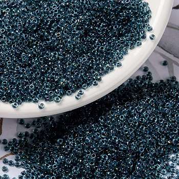 MIYUKI Round Rocailles Beads, Japanese Seed Beads, 15/0, (RR347) Dark Blue Lined Aqua AB, 1.5mm, Hole: 0.7mm, about 5555pcs/10g