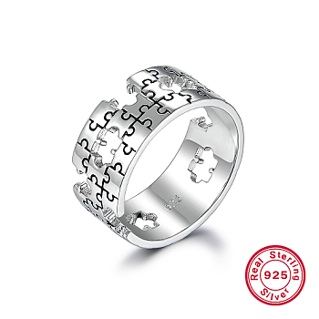 Rhodium Plated Platinum 925 Sterling Silver Hollow Finger Rings, Puzzle, with 925 Stamp, Platinum, Inner Diameter: 18mm
