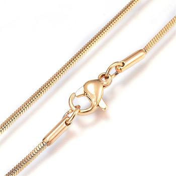 304 Stainless Steel Snake Chain Necklaces, with Lobster Claw Clasps, Golden, 1.2mmx19.7 inch(50cm)