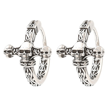Skull Theme 316 Surgical Stainless Steel Hoop Earrings for Women Men, Antique Silver, 14x15x11mm