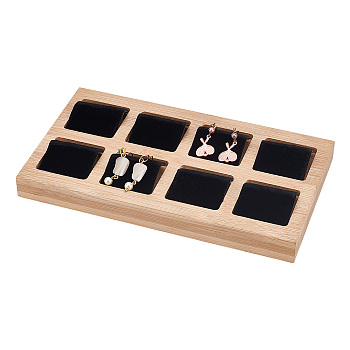 8-Grid Wood Earring Display Board, with Velvet Findings, Rectangle, Black, Finish Product: 21x12x2.7cm, about 9pcs/set