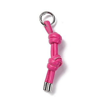 Imitation Leather Keychain, with Platinum Alloy Finding, for Bag Car Pendant Decoration, Deep Pink, 12cm