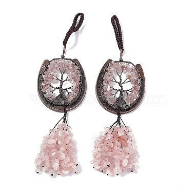 Décoration de pendentifs arbre de vie en copeaux de quartz rose naturel(G-F733-06B)-2