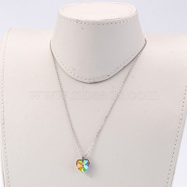 Heart Electroplated Glass Pendant Necklaces(NJEW-JN01390)-6