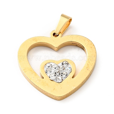 Double Heart Stud Earrings with 316 Stainless Steel Pins and Crystal Rhinestone Pendant(SJEW-F218-02G)-4